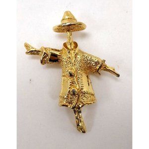 Pin Scarecrow Gold Tone Metal  2 1/4" x1 5/8"  Unmarked Fall Halloween